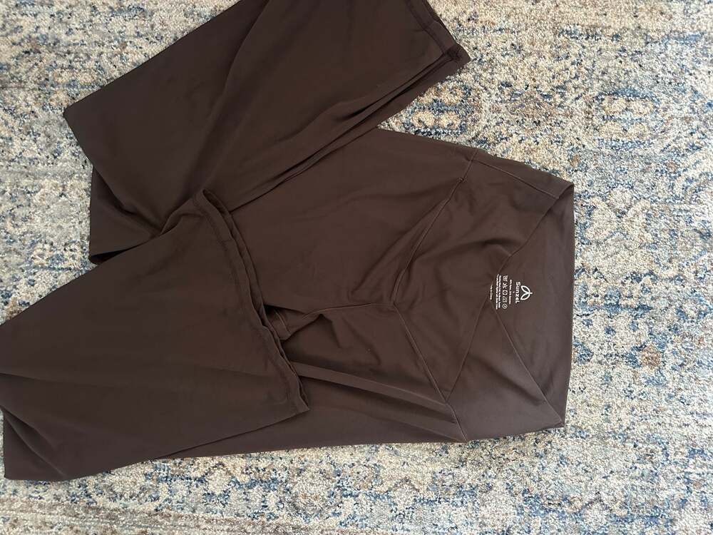 Sunzel Women's Crossover High Waisted Flare Leggings Brown Size Large